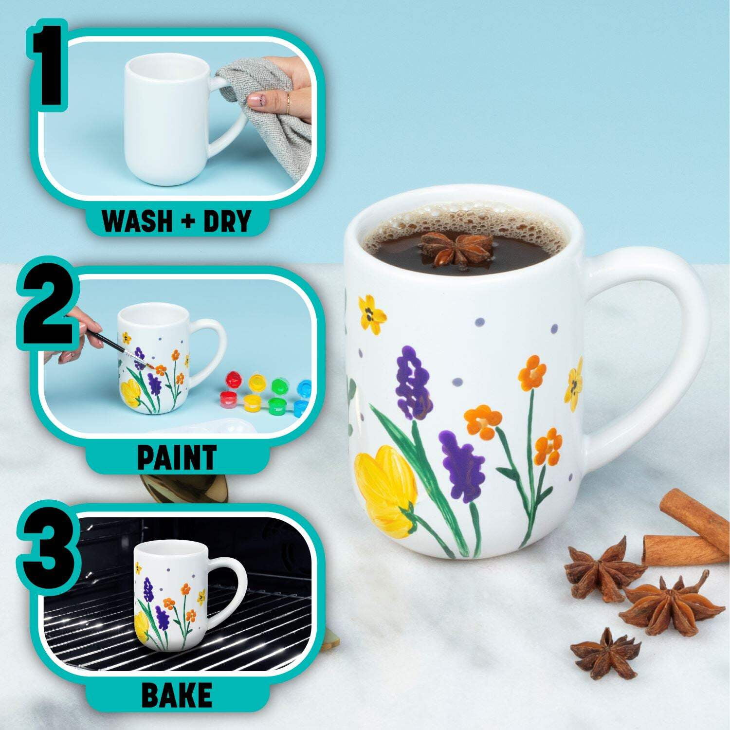 Tulip Painted by Me Mug Painting Craft Kit, 16 Piece Set with 4 Mugs, 8 Paint Pots and 4 Brushes
