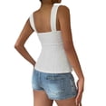thumbnail image 4 of Women's Eyelet Tie Front Ruched Tank Tops，Drawstring Going Out Top Babydoll Tank Tops Summer Eyelet Tank Tops White M, 4 of 9