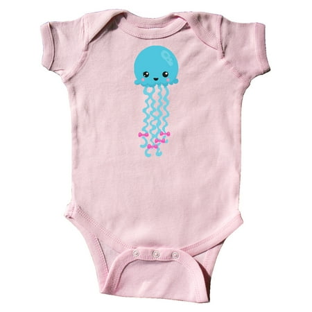 

Inktastic Blue Jellyfish Cute Jellyfish With Pink Ribbons Gift Baby Girl Bodysuit