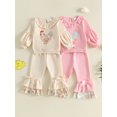 thumbnail image 3 of RUINIXCW Toddler Girls Fall Outfits Floral Chicken Embroidery Ruffle Sweatshirt and Elastic Bow Flare Pants Set 2 Piece Clothes, 3 of 9