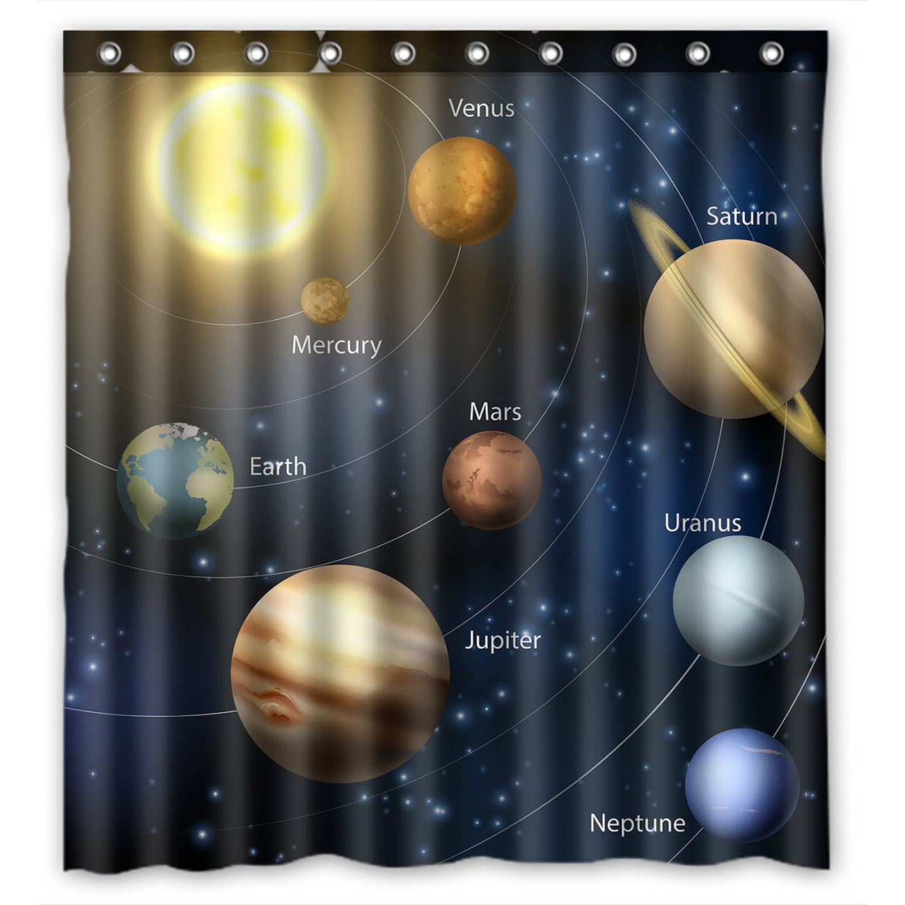 Solar System Planets Fabric Shower Curtain Set 180Cm Bathroom Curtains Hook Mat 