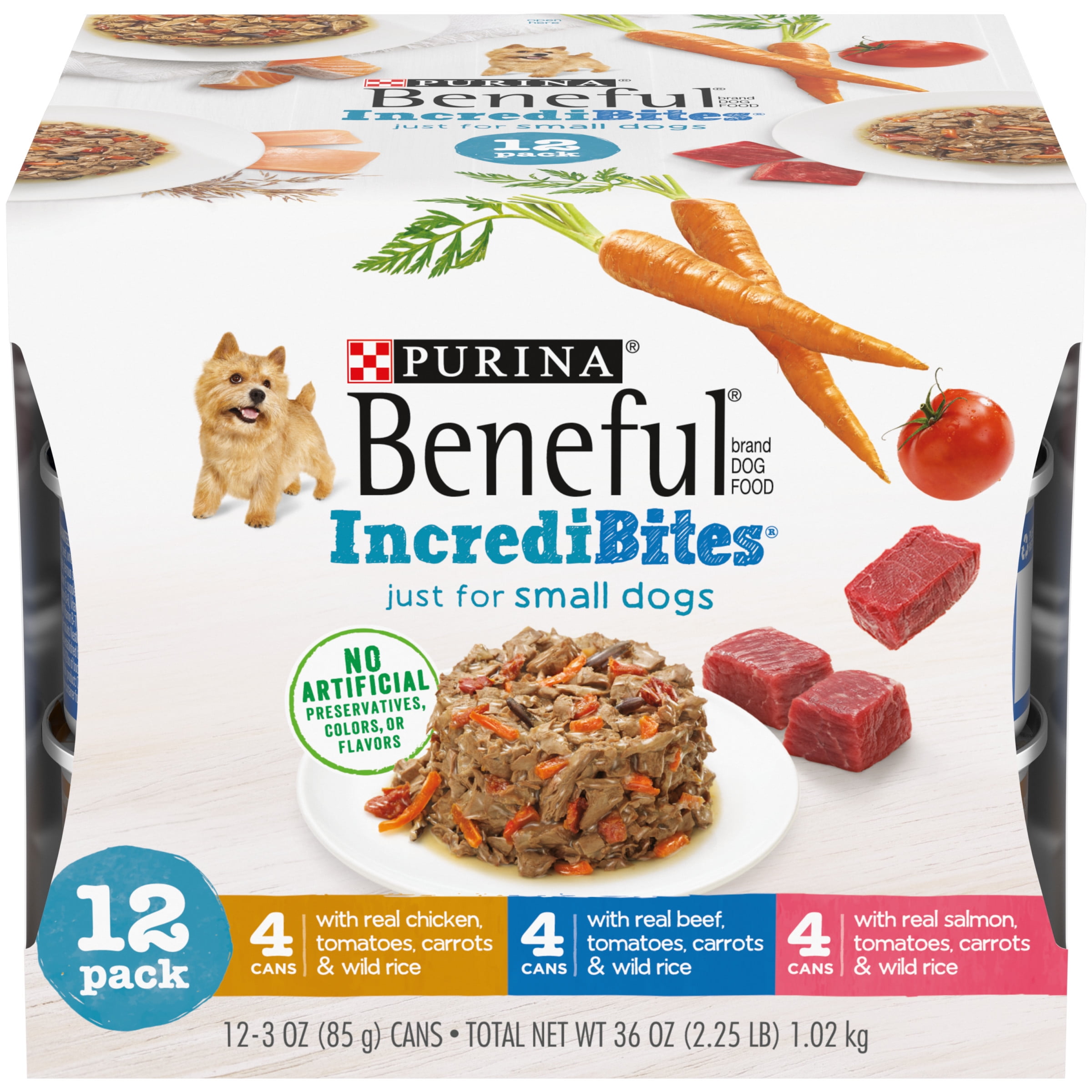 Purina Beneful Incredibites Wet Dog Food for Small Dogs Chicken Beef, 3 oz Cans (12 Pack)