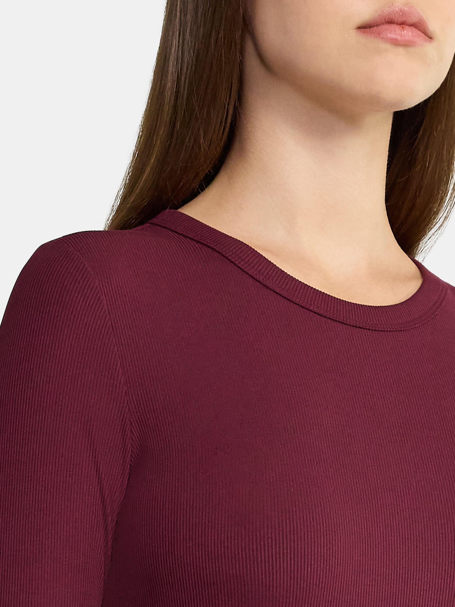 No Boundaries Ribbed Crewneck Tee with Long Sleeves, 1 or 2-Pack, Women's & Women's Plus XXS-XXL