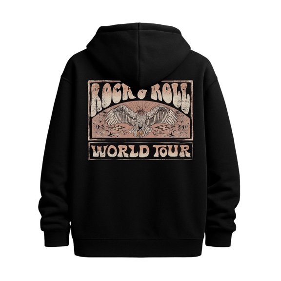 Rock & Roll Tour hoodies music for men long sleeve black Comfy Loose Drawstring Trendy Hooded Pullover, Mens Clothing For Autumn Winter casual country