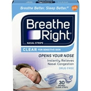 Breathe Right Original Clear Nasal Strips, Nasal Congestion Relief due to Colds & Allergies, Small/ Medium, Clear for Sensitive Skin, Drug-Free, 30 count