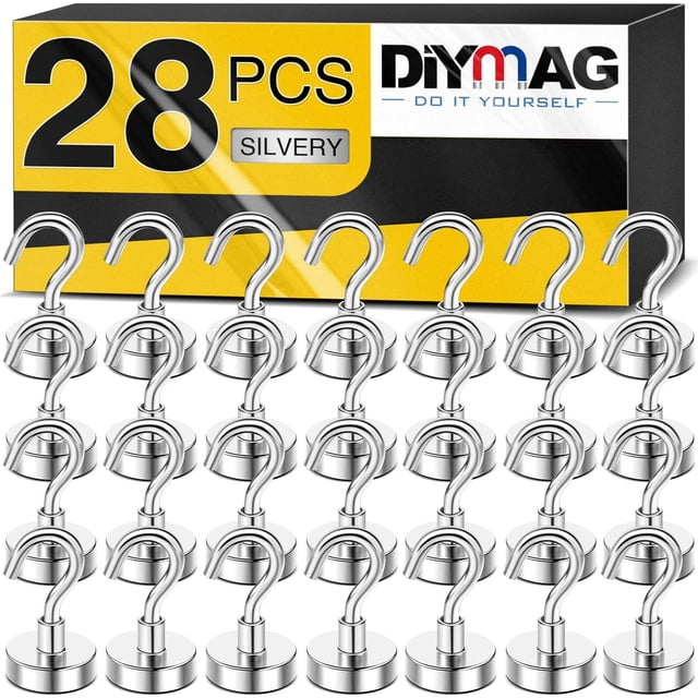 Ganchos magnéticos DIYMAG de 30 libras, resistentes, 28 unidades, plateados