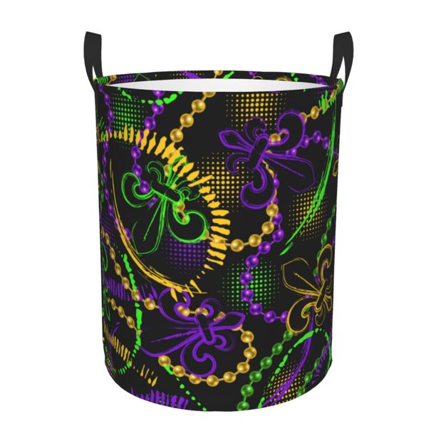 Balery Neon Mardi Gras Cesta de ropa redonda con asas, impermeable, independiente, para ropa, juguetes, dormitorio y familia-Small