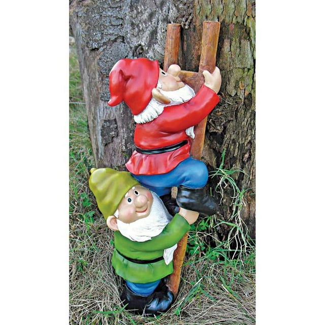 Design Toscano QM2360100 Up The Ladder Climbing Funny Gnome Garden Statue, 11 Inch, Multicolored