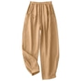 thumbnail image 6 of UVEASISHA Women Drawstring Pants Cotton Linen Summer Pants Striped Wide Leg Vacation Pants Lightweight Casual Beach Pants with Pockets Khaki XXL, 6 of 10