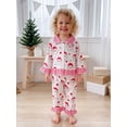 thumbnail image 6 of RUINIXCW Toddler Baby Girl Christmas Pajamas Set Kids Spring Fall Winter PJS Sleepwear Ruffled Button Down Collar Long Sleeve Shirt Tops Pants Set, 6 of 10