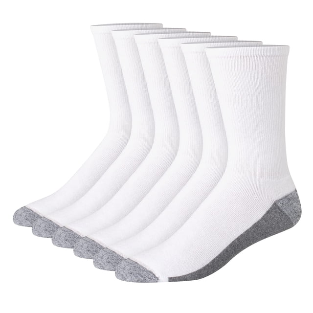 Calcetines Hanes Max Cushion Crew, paquete de 6 pares, blanco/gris