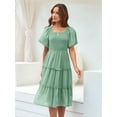 thumbnail image 3 of Women'S Summer Casual Flutter Sleeve Square Neck Smocked Midi Dress Green XL, 3 of 7