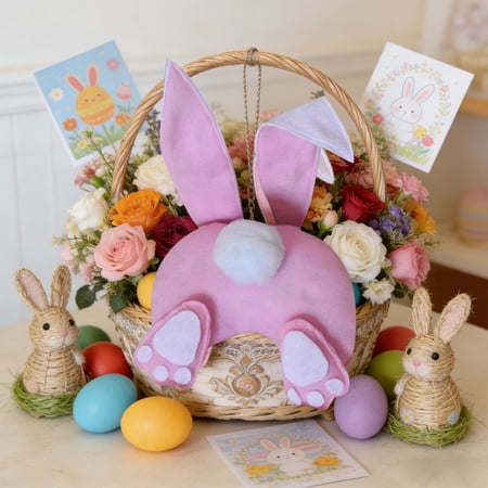 Eespoir Bunny Cute Pendant Easter Decoration Door Hanging Spring Holiday Door Decoration Items for Front Door Wall Hanging Porch Decor Seasonal Welcome