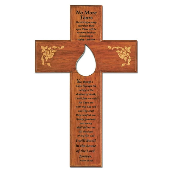 Large Solid Mahogany No More Tears Memorial Wall Cross