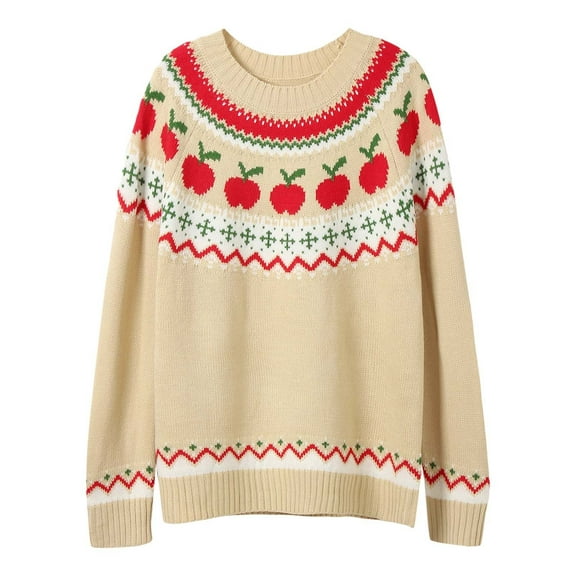 Xmyrz Fall Sweaters For Women 2025 Christmas Print Baggy Long Sleeve Pullover Sweater Fresh Relaxation Cute Sweaters