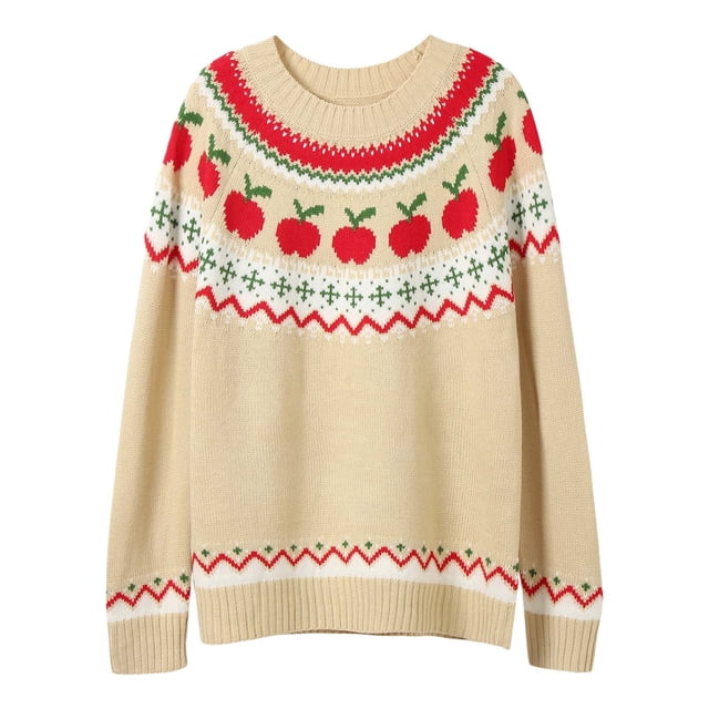 Zhanying Chandails de Fête pour Femmes Hiver Tricot Noir Chandail pour Femmes Rouge Col Rond Christmas Sweater