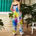 thumbnail image 3 of Fgvctg Womens Mardi Gras Jumpsuit Wide Leg Pant Festival Overalls Mask Print Sleeveless Carnival Party Spaghetti Straps Jumpsuit Rompers Bib Overalls Loose Sprimg Pants With Pockets Yellow XXXXXL, 3 of 4