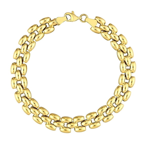 Honey Crush Real 14K Yellow Gold Polished Multi Row Chain Bracelet (8.1mm, 7.25in)