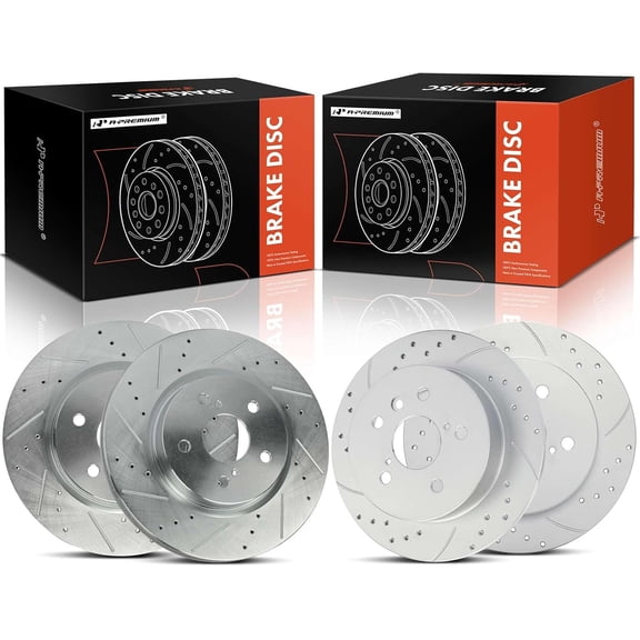 A-Premium Front and Rear Drilled and Slotted Disc Brake Rotors Compatible with Select Toyota Models - Camry 2018 2019 2020 2022 2023, 4-PC Set