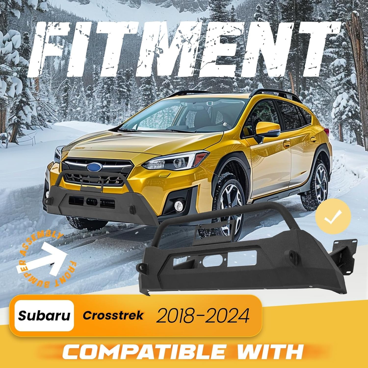 KOJEM Front Bumper Assembly Compatible with 2018-2024 Subaru Crosstrek Winch Bumper Push Bar Powder Coated Steel Grille Guard