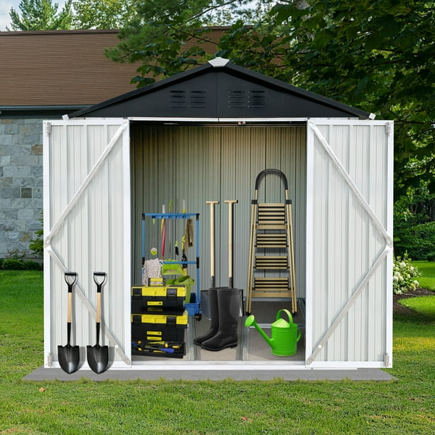 Syngar 6′ x 4 Outdoor Galvanized Metal Steel Garden Storage Shed with Lockable Doors