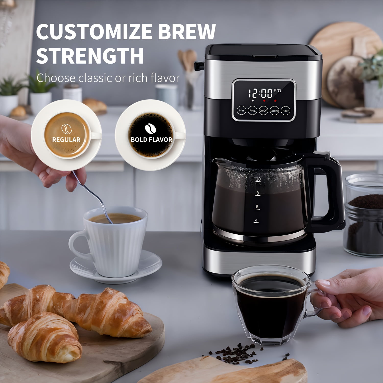10-Cup Programmable Drip Coffee Machine Featuring a Touch-Screen, Pause & Serve Function, Made of Stainless Steel in Black Color