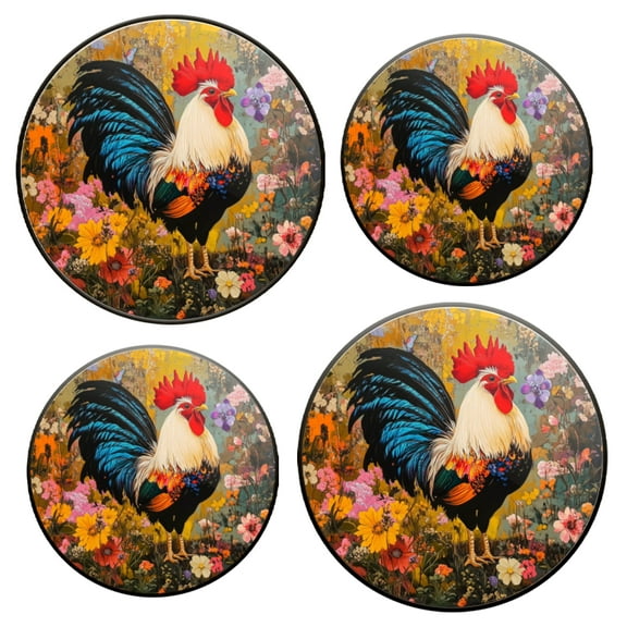 Electric Stove Burner Covers Set of 4 for Range Accessories, White-Necked Rooster With Red Comb Gas Metal Cover for Expanding Counter Space Stovetop Decor