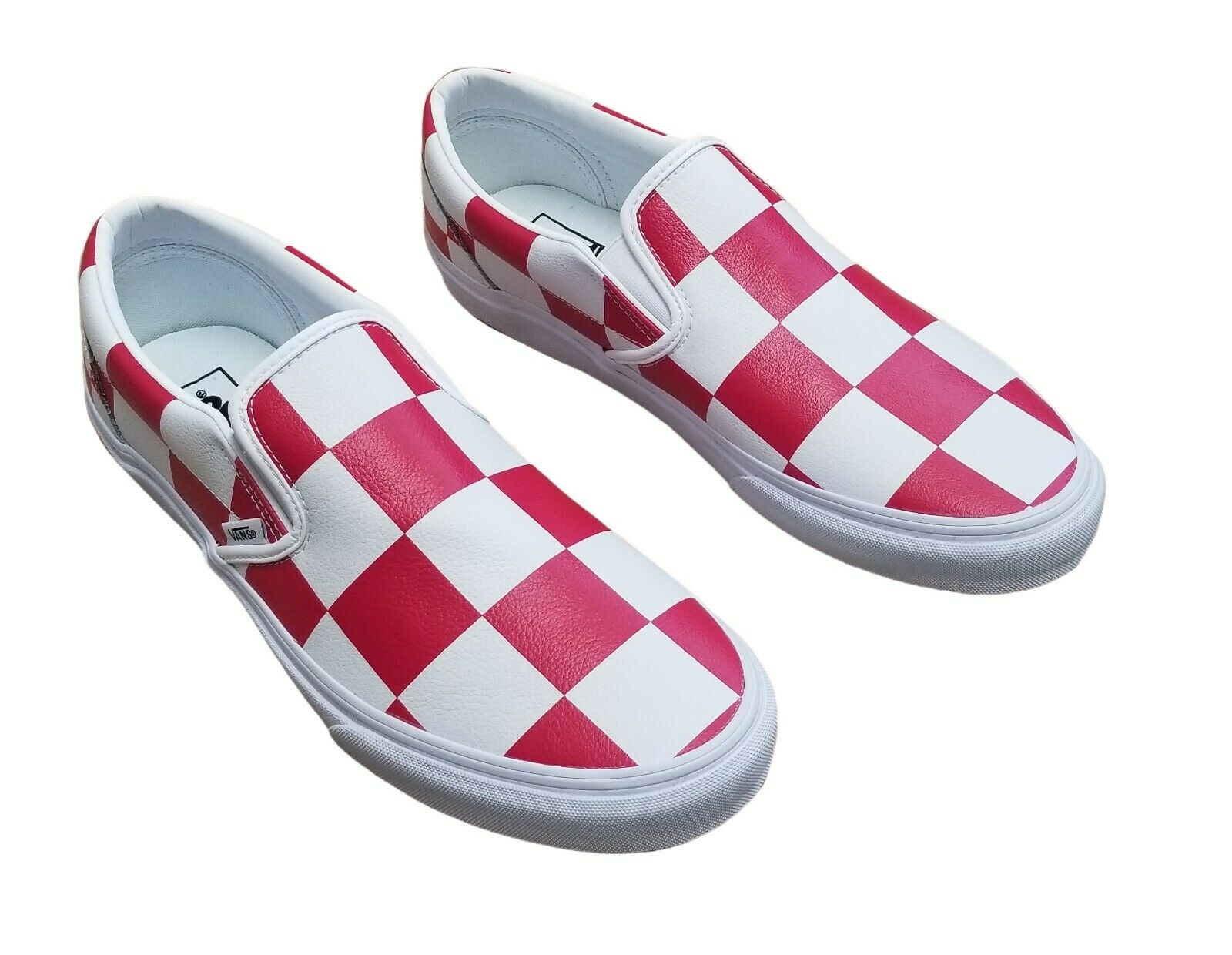 Vans Classic Slip On Leather Checker True White/Red Men's Skate Shoes Size 9.5 - image 1 of 2