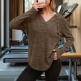 thumbnail image 5 of Womens Cozy Knit Sweaters Hoodies Ribbed V Neck Pullover Sweatshirts for Fall Outfits S-XXL 03-Brown S, 5 of 5