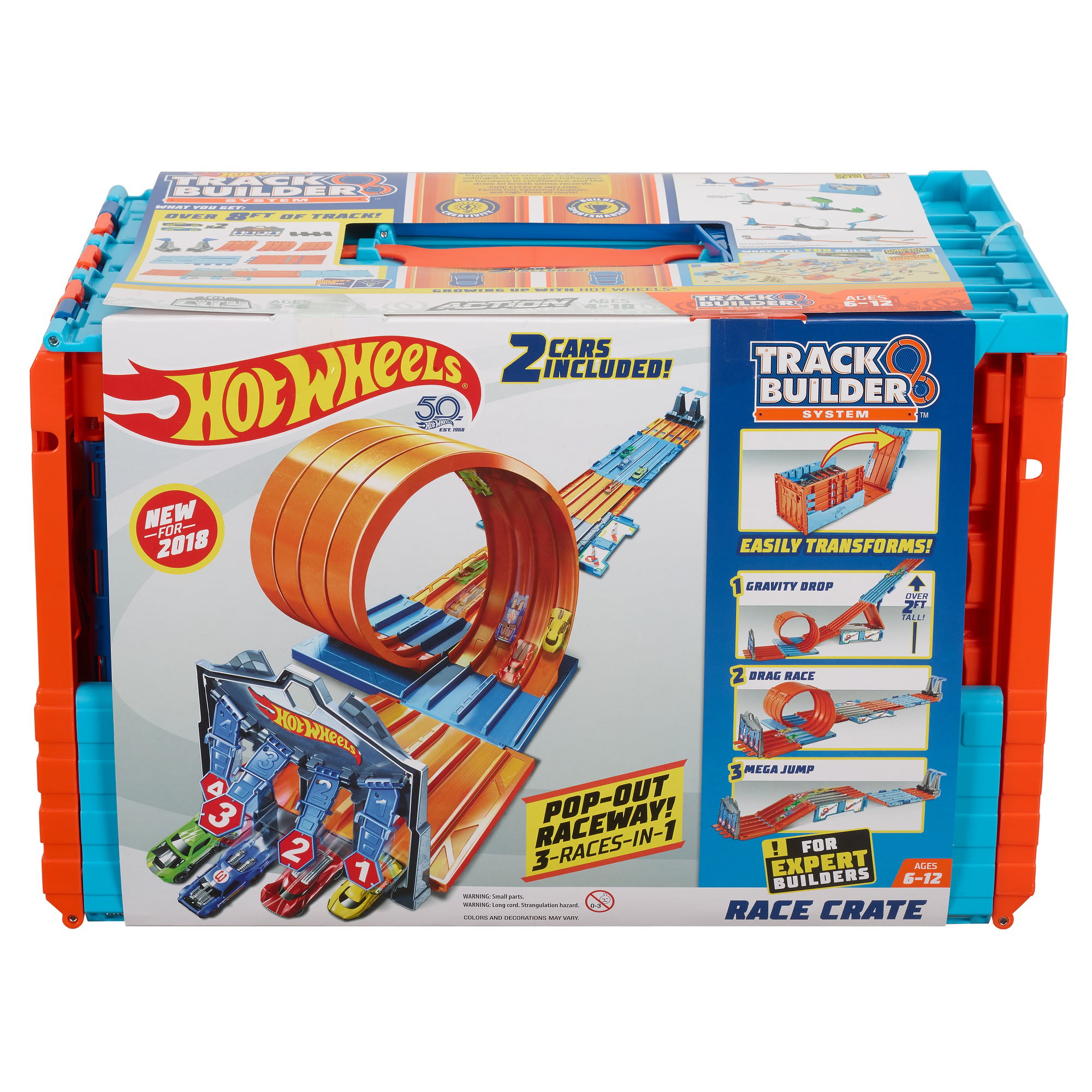 Hot Wheels Race Crate with 3 Stunts in 1 Set Portable Storage Ages 6 to 10 Ex... 