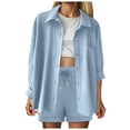 thumbnail image 5 of vigerkar Women's 2 Piece Lounge Tracksuit Outfit Sets Cotton Linen Long sleeve Shirt and Drawstring Casual Shorts Set Sky Blue, XXL, 5 of 8