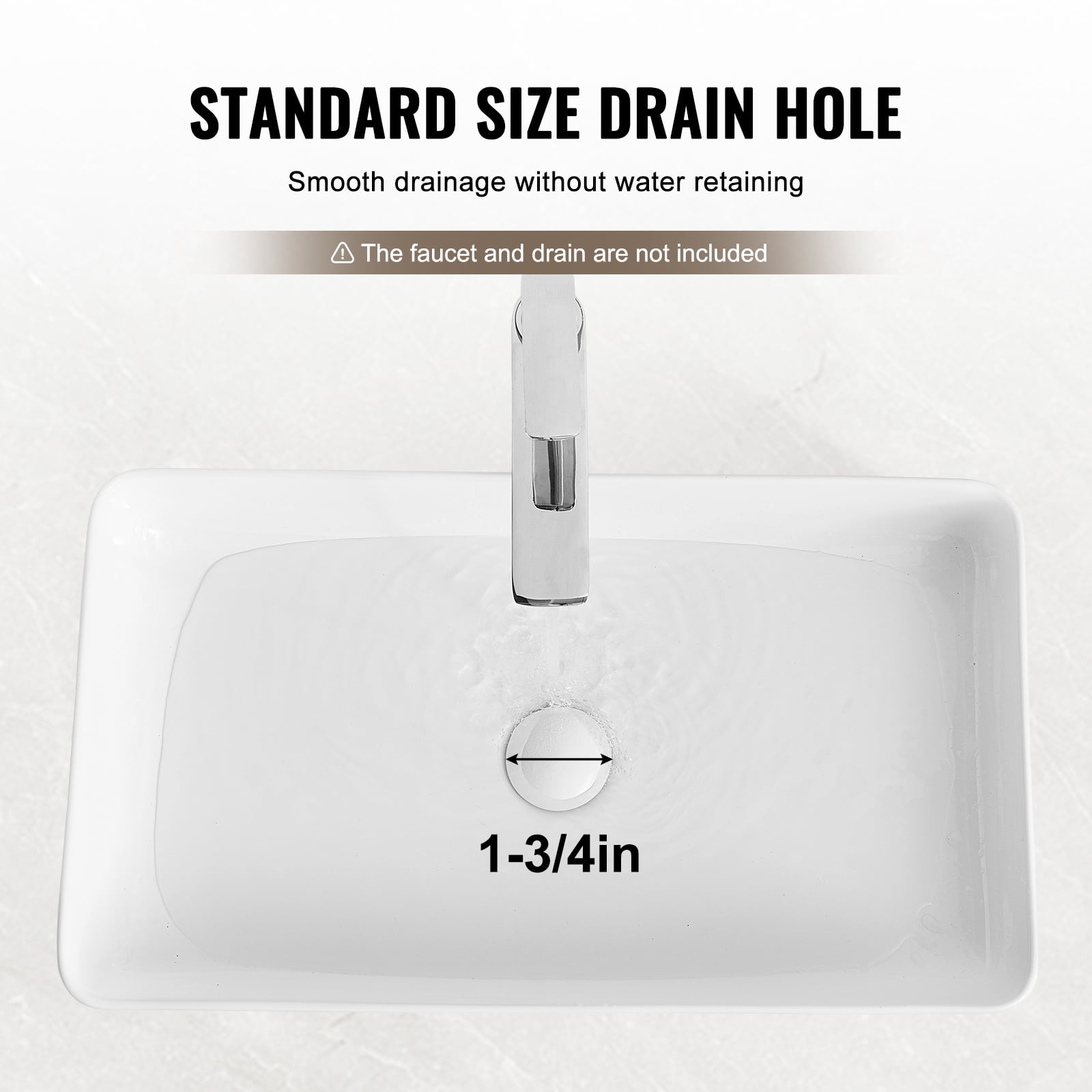 VEVOR Rectangle Vessel Sink, 24" x 13.8" Bathroom Vessel Sink Countertop, White Ceramic Bathroom Sinks Above Counter, Modern Style, Bright and Elegant, Well-Packaged for Bathroom, Hotel, Toilet, RV