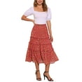 thumbnail image 3 of INSPIRE CHIC Women's Floral Skirt Elastic High Waist Ankle Length Chiffon A-Line Skirt XS Red Flower, 3 of 7