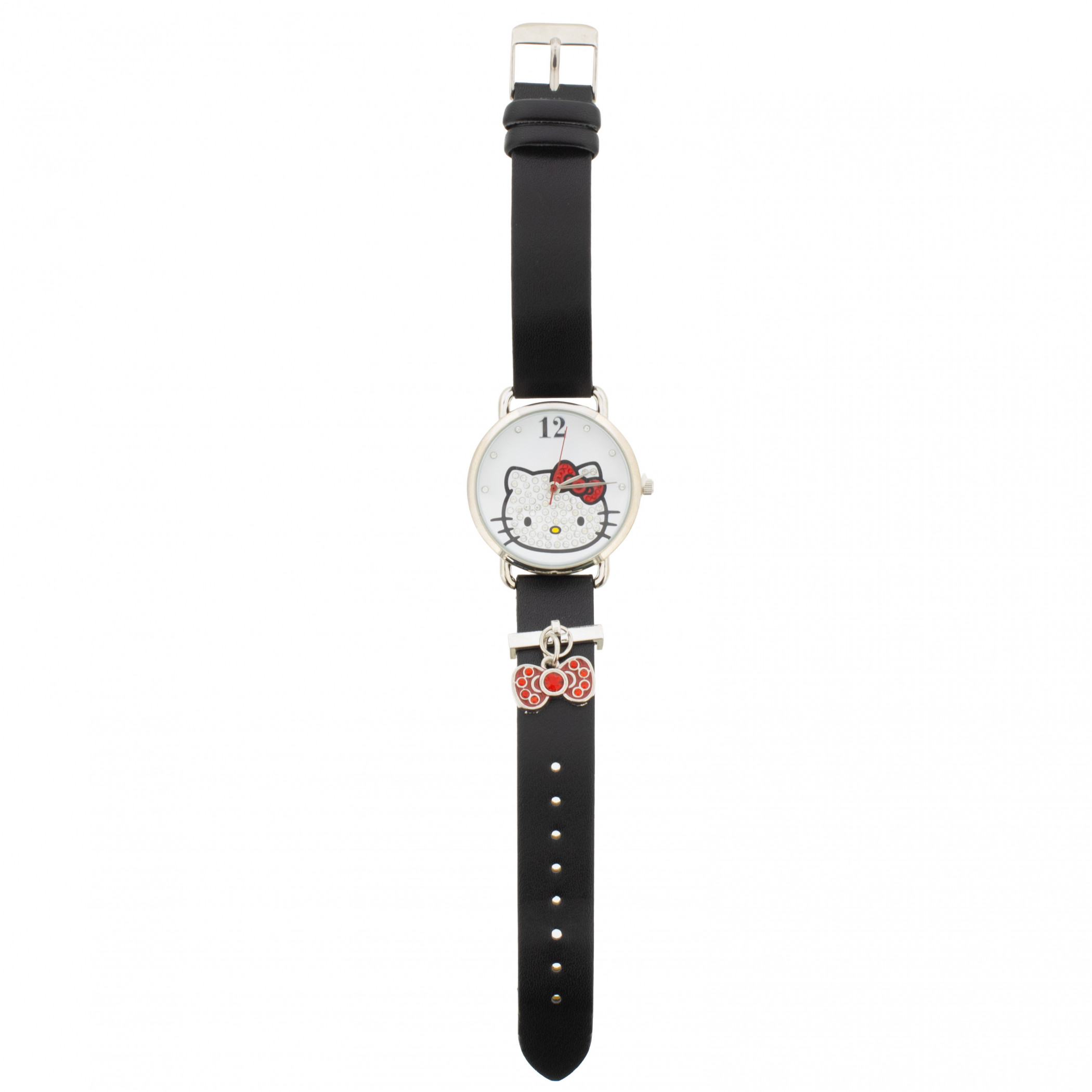 Hello Kitty Blinged Out Analog Wrist Watch with Black Band and Charm