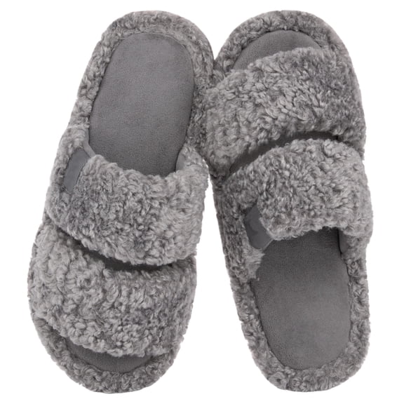 HomeTop Women's Fuzzy Open-toe Slippers Comfy Soft Memory Foam Indoor Outdoor House Shoes