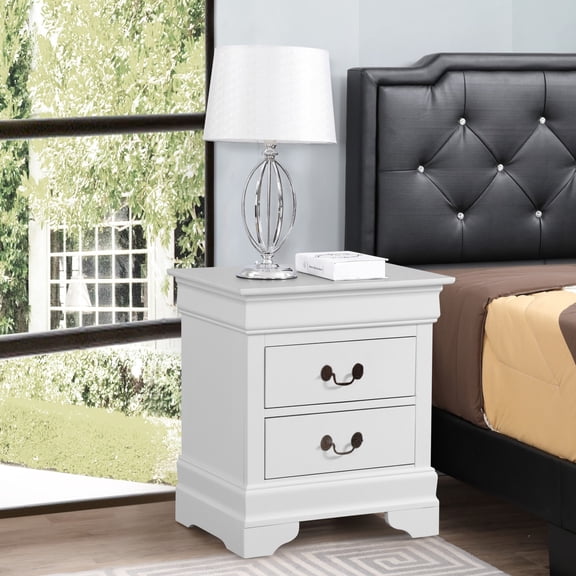 Noble House Traditional 2-Drawer Nightstand, Bedside Table with Durable Wooden Frame, White Finish