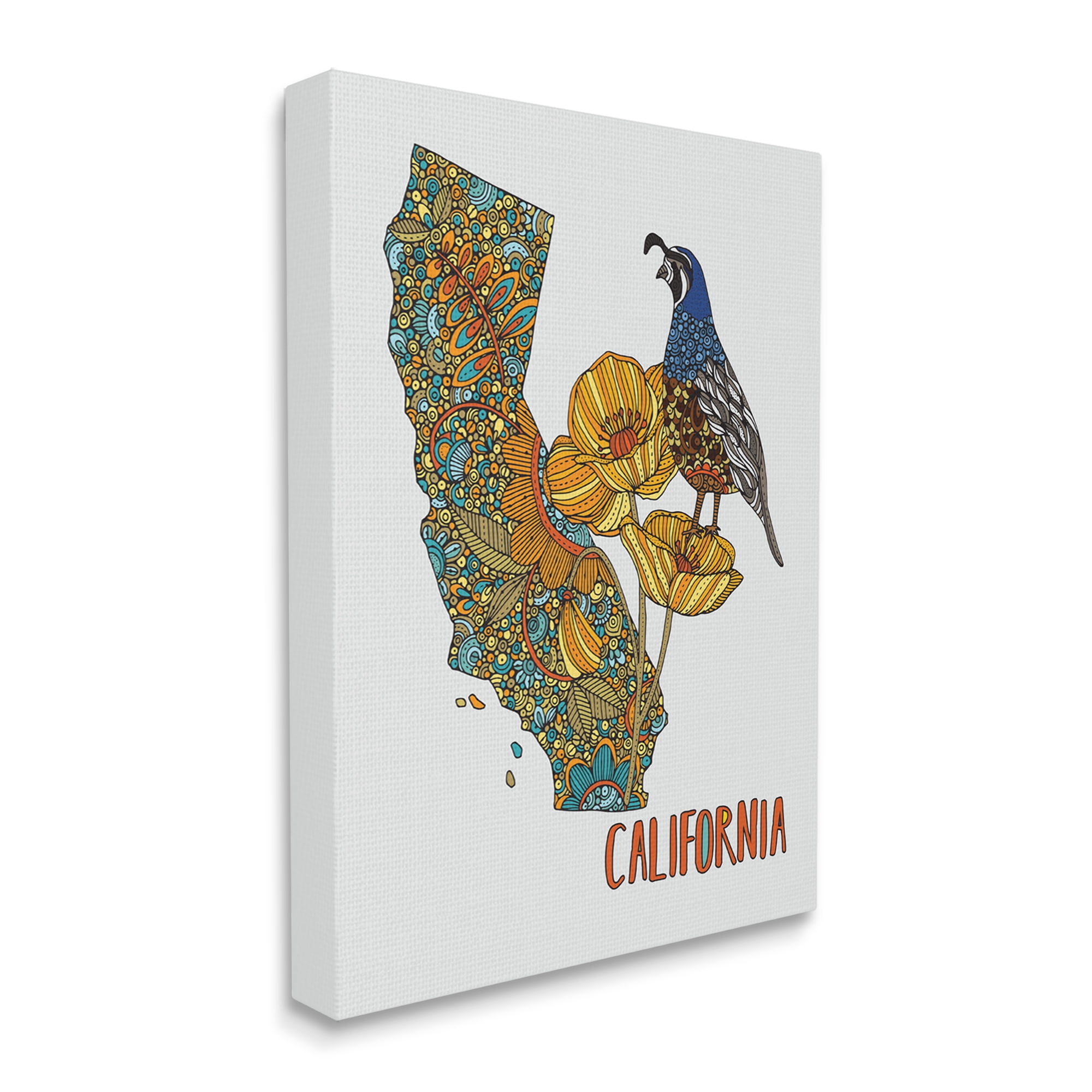 Stupell Industries California State Poppy Flowers Quail Bird Floral Details Graphic Art Gallery Wrapped Canvas Print Wall Art, Design by Valentina Harper