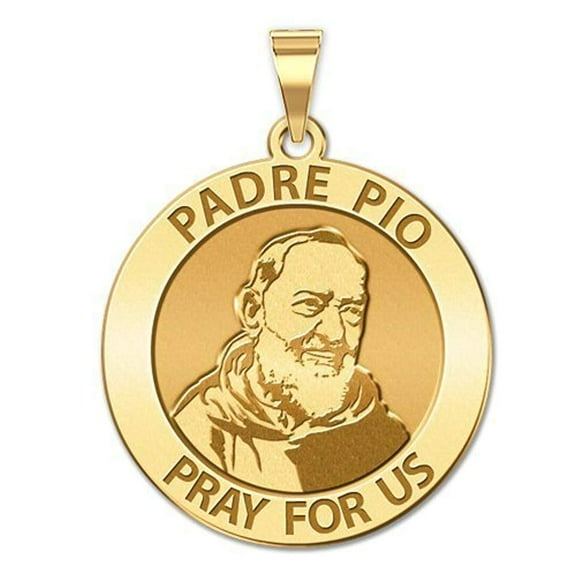Picturesongold.Com Padre Pio Religious Medal - 10k Yellow Gold Necklace Pendants Adult -3/4 x 3/4 in