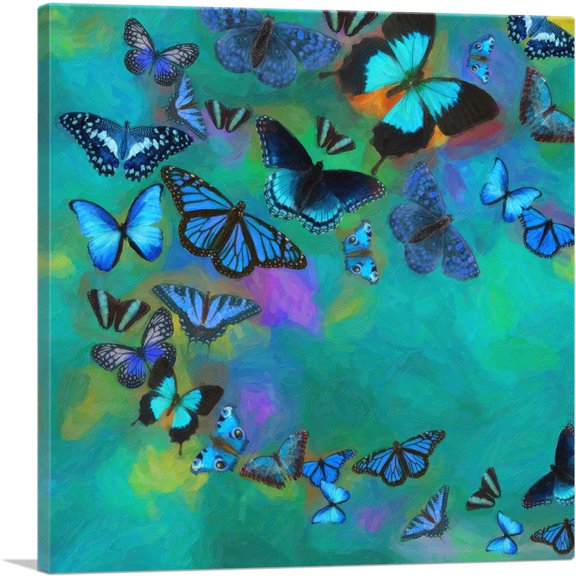 ARTCANVAS Teal Blue Butterfly Wings Insect Canvas Art Print - Size: 12" x 12" (0.75" Deep)