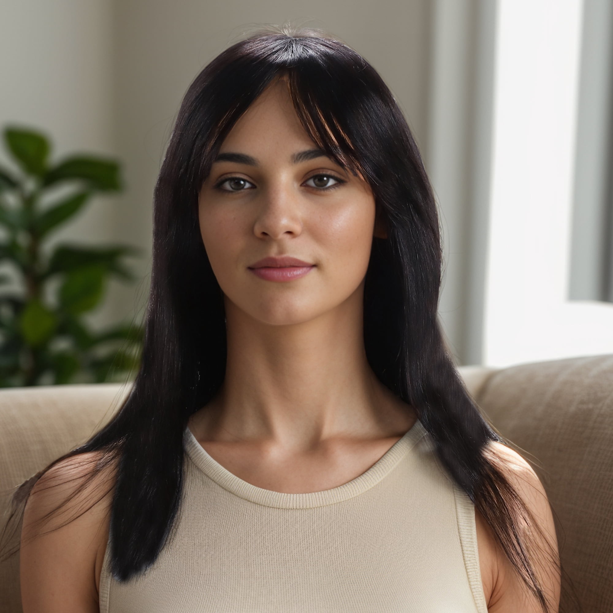 Unique Bargains 1 Pc Long Hair Straight Bangs Hair Wig Real Human Hair 14in Human Wig Black for Women