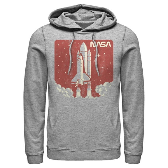 Men's NASA Red And Orange Hue Lift Off Sticker Logo  Pull Over Hoodie Athletic Heather Small