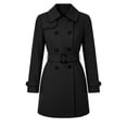thumbnail image 4 of Womens Elegant Pea Coats Notch Double Breasted Midi Coat Long Sleeve Solid Color Fashion Winter Outerwear with Belt Black XXL, 4 of 6