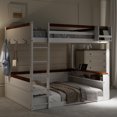 thumbnail image 3 of Newest Queen Size Wooden Bunk Bed with Built-in Shelves,Storage Box,LED Light , USB Charging Station,White, 3 of 9