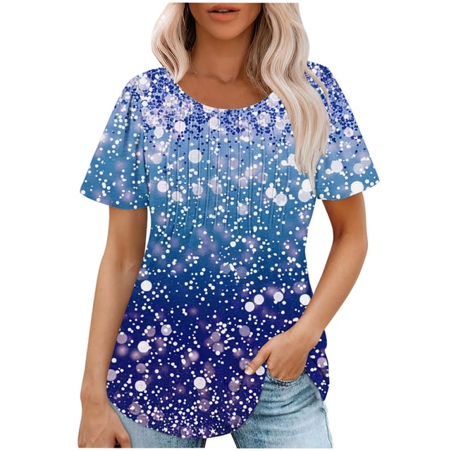 Pisexur Hauts pour Femmes, Blouses Habillées Décontractées pour Femmes, Hauts de Printemps pour Femmes, Haut Décontracté à Manches Courtes et Col Rond Ample Uni Multicolore, P