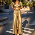 thumbnail image 7 of Ruohan Women's Metallic V-Neck Wide Leg Jumpsuit Party Romper, 7 of 7