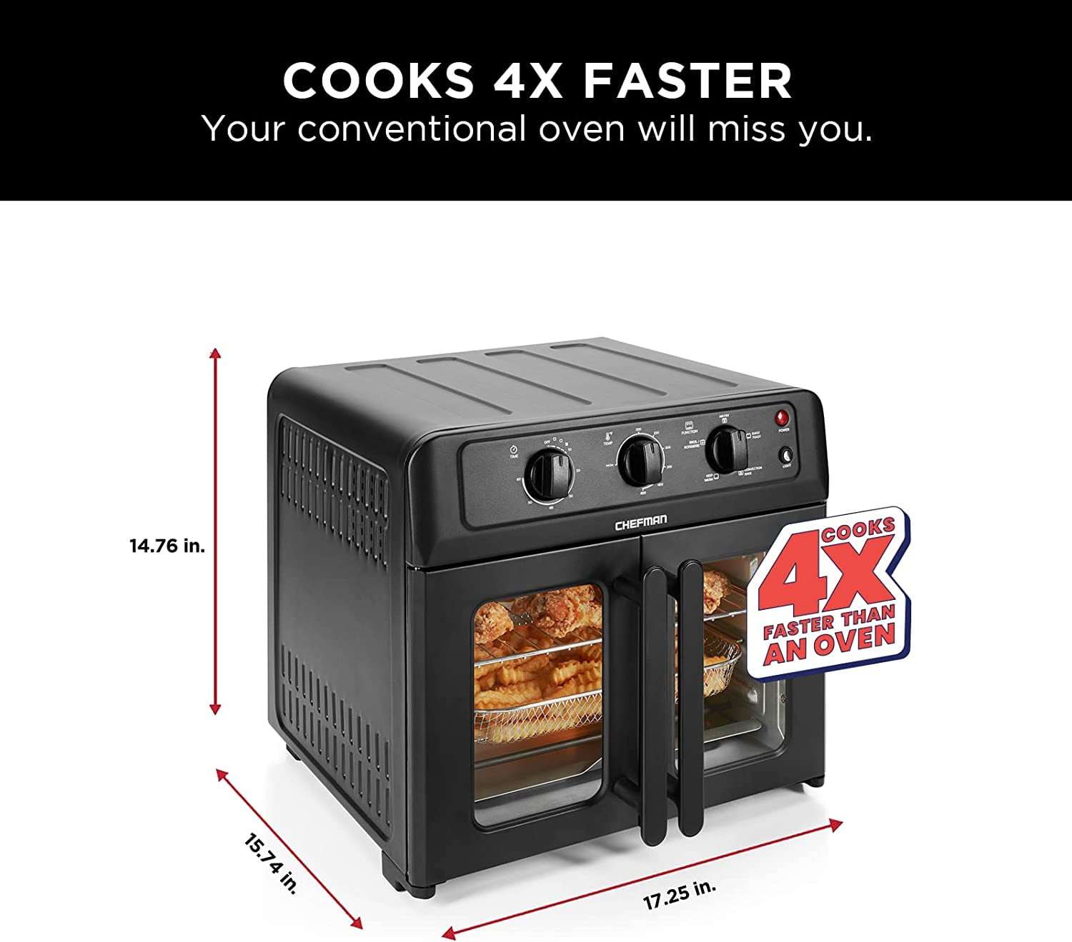 Chefman XL Air Fryer Oven w/ French Doors, 26 Qt Capacity, 5 Functions – Black, New Sansujyuku sansujyuku.com