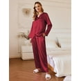 thumbnail image 3 of Ekouaer Satin Pajamas Set Women's Long Sleeve Sleepwear Classic Button Down Loungewear V-Neck Silk Pjs with Pockets, 3 of 7