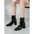 thumbnail image 4 of Women Patent Leather GOGO Boots Square Toe Chunky Heel Ankle Boots Side Zip Block Heel Winter Booties, 4 of 4