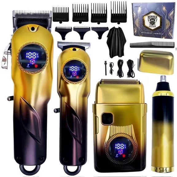 LARGNER 4-in-1 Turbo Cordless Hair Clipper & Electric Grooming Kit, Zero Gapped Beard Trimmer, Foil Shaver, Nose Trimmer, Smart LCD, Gifts for Men