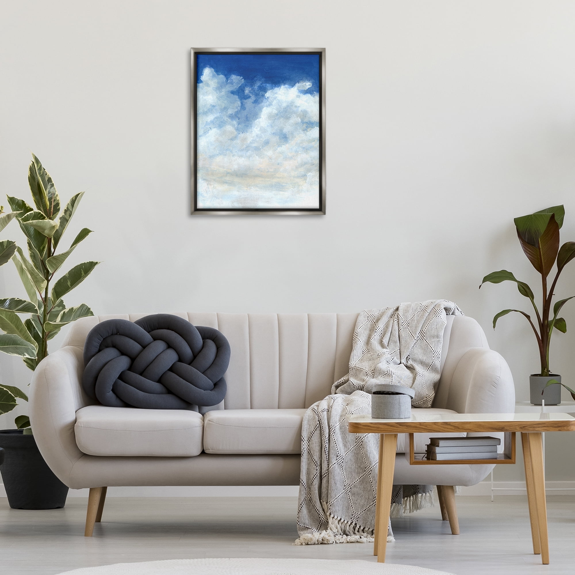Stupell Industries Full Clouds in Blue Sky Landscape & Nature Painting Gray Floater Framed Canvas Art Print Wall Art, 25 x 31